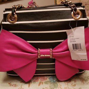 Betsey Johnson Bow Hot Pink Black white Stripes